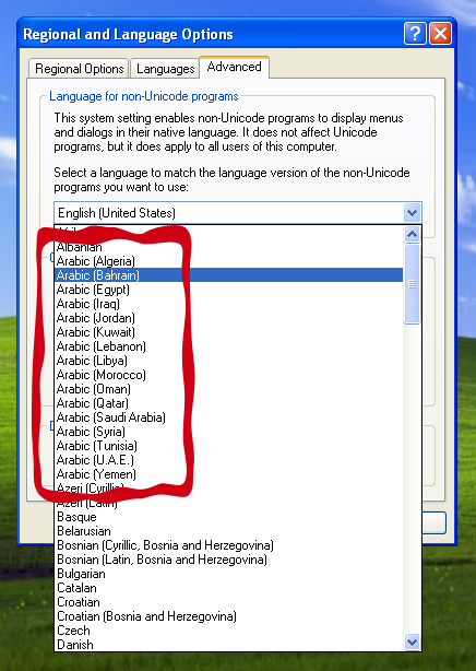 install arabic language in windows server 2003